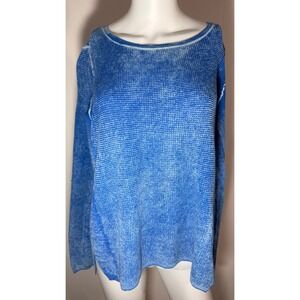 Elliott Lauren Womens Acid Blue Waffle Knit Sweater 100% Cotton M Grunge 90s 80s